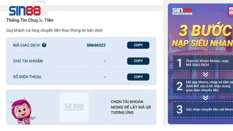 Giải thích cách thức nạp tiền Sin88 thủ công