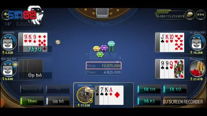 tỷ lệ trả thưởng xì tố Sin88